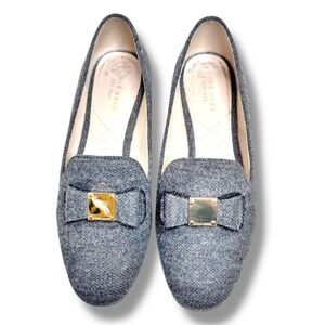 Cole Haan Grey Wool Fabric Bow Gold Logo Flat Loafer Flats Women’s Size 7 B